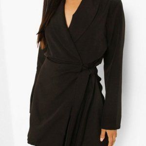 Petite Woven Ruched Side Tie Blazer Dress